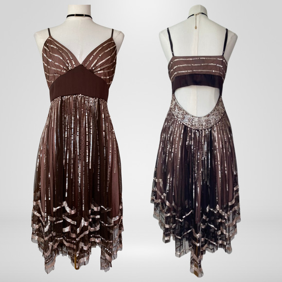 Adrianna Papell Dresses & Skirts - Adrianna Papell Womens Y2K Whimsigoth Fairy‎ Babydoll Dress Size 8 Sequins Hoco